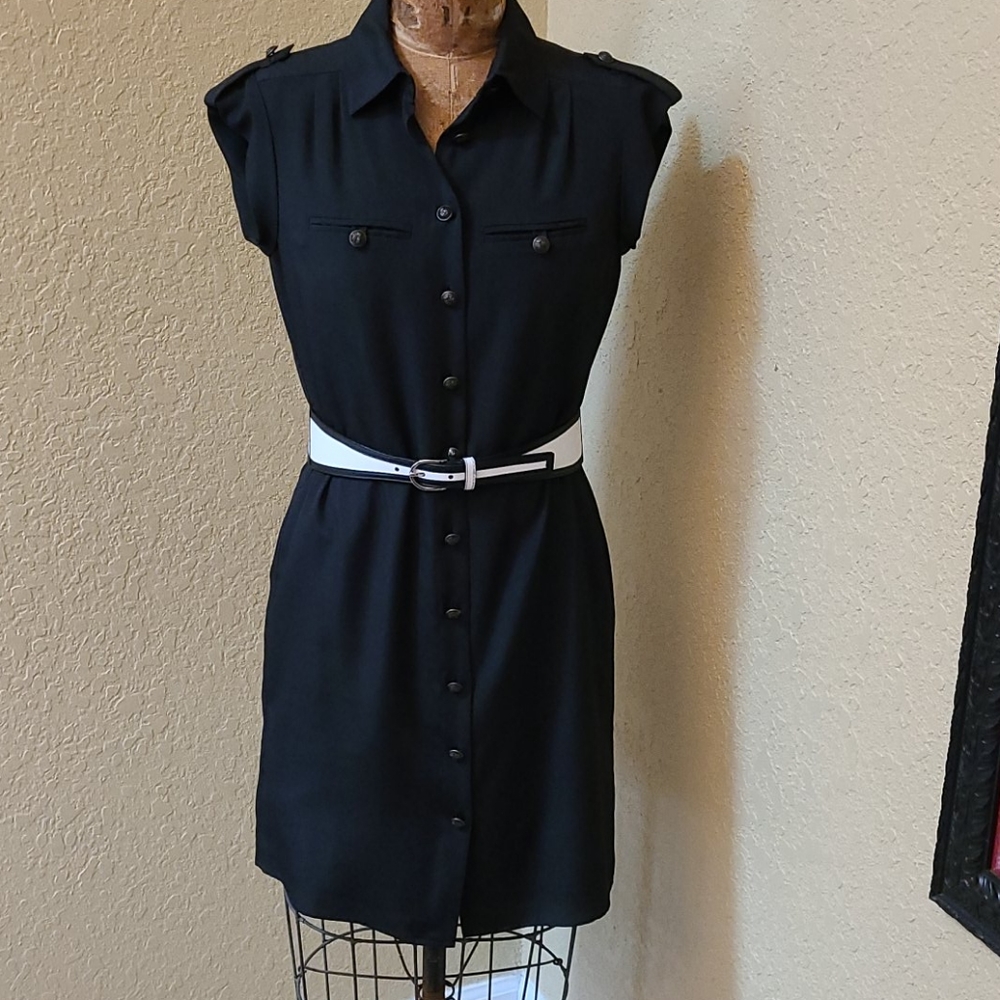 WOMENS BLACK/WHITE ELIE TAHARI LEATHER BELT SIZE S